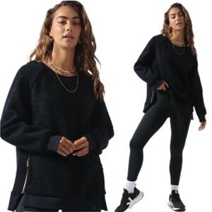 Varley Black Oakden Sweatshirt Gold Side Zippers Sz M Oversized Relaxed